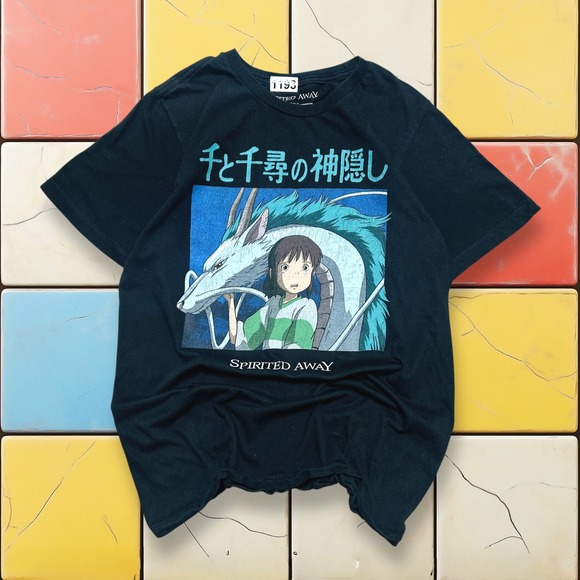 Vintage Y2K Spirited Away Studio Ghibli Anime Tee Bioworld Black Japan Shirt M - Picture 1 of 12